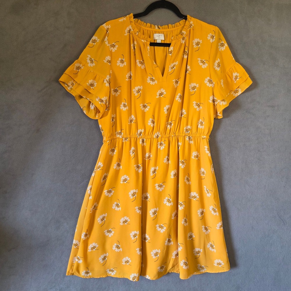 LOFT Floral Dress Women Large Petite Ruffle Sleeve Boho Casual Feminine Dainty